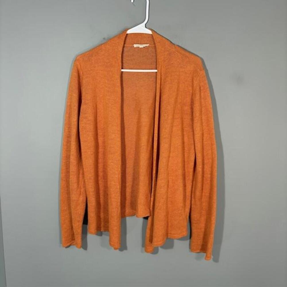 Eileen Fisher Cardigan Sweater Womens Small Orange Linen Cotton Open Front Knit